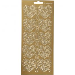 Sticker, Herzen, Blatt 10x23 cm, Gold, 1 Bl. [HOB-170052]
