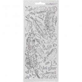 Sticker, Federn, Blatt 10x23 cm, Silber, 1 Bl. [HOB-170130]