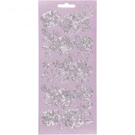 Sticker, Rosen, Blatt 10x23 cm, Silber, 1 Bl. [HOB-170163]