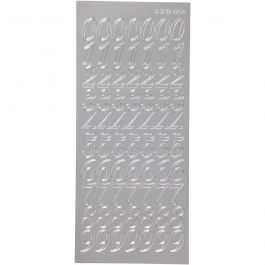 Sticker, Zahlen, Blatt 10x23 cm, Silber, 1 Bl. [HOB-170223]