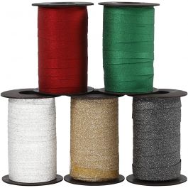 Kräuselband, B 10 mm, Glitter, Sortierte Farben, 5x100 m/ 1 Pck [HOB-20241]
