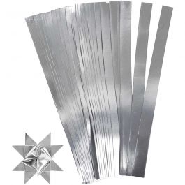 Papierstreifen für Sterne, L 45 cm, D 4,5 cm, B 10 mm, Silber, 100Streifen/ 1 Pck [HOB-20714]