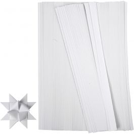Papierstreifen für Sterne, L 45 cm, D 4,5 cm, B 10 mm, Weiß, 500 Streifen/ 1 Pck [HOB-20931]