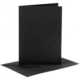 Karten & Kuverts, Kartengröße 10,5x15 cm, Umschlaggröße 11,5x16,5 cm, 110+230 g, Schwarz, 6 Set/ 1 Pck [HOB-23020]