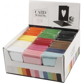 Karten &amp; Kuverts im Set mit Display, Kartengröße 10,5x15 cm, Umschlaggröße 11,5x16,5 cm, Sortierte Farben, 12x10 Pck/ 1 Pck [HOB-23022]