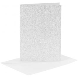 Karten & Kuverts, Kartengröße 10,5x15 cm, Umschlaggröße 11,5x16,5 cm, Glitter, 120+250 g, Silber, 4 Set/ 1 Pck [HOB-23024]