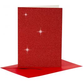 Karten & Kuverts, Kartengröße 10,5x15 cm, Umschlaggröße 11,5x16,5 cm, Glitter, 110+250 g, Rot, 4 Set/ 1 Pck [HOB-23025]