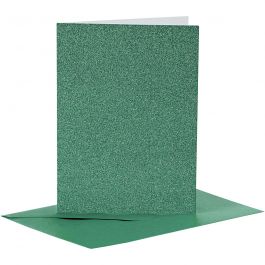 Karten & Kuverts, Kartengröße 10,5x15 cm, Umschlaggröße 11,5x16,5 cm, Glitter, 110+250 g, Grün, 4 Set/ 1 Pck [HOB-23026]