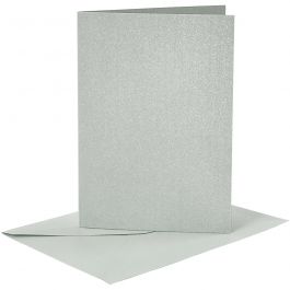 Briefkarte und Briefumschlag, Kartengröße 10,5x15 cm, Umschlaggröße 11,5x16,5 cm, Perlmutt, 120+210 g, Silber, 4 Set/ 1 Pck [HOB-23031]