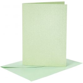 Briefkarte und Briefumschlag, Kartengröße 10,5x15 cm, Umschlaggröße 11,5x16,5 cm, Perlmutt, 120+210 g, Hellgrün, 4 Set/ 1 Pck [HOB-23033]