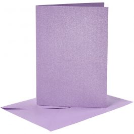 Briefkarte und Briefumschlag, Kartengröße 10,5x15 cm, Umschlaggröße 11,5x16,5 cm, Perlmutt, 120+210 g, Flieder, 4 Set/ 1 Pck [HOB-23035]