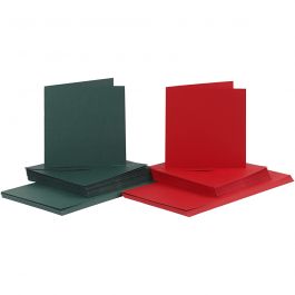 Karten & Kuverts, Kartengröße 15x15 cm, Umschlaggröße 16x16 cm, 110+230 g, Grün, Rot, 50 Set/ 1 Pck [HOB-23116]