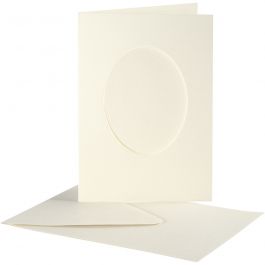 Passepartout-Karten mit Kuvert, oval, Kartengröße 10,5x15 cm, Umschlaggröße 11,5x16,5 cm, Naturweiß, 10 Set/ 1 Pck [HOB-23722]