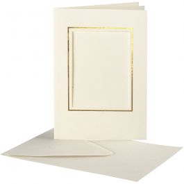 Passepartout-Karten mit Kuvert, Rechteckiger Ausschnitt mit Goldkante, Kartengröße 10,5x15 cm, Umschlaggröße 11,5x16,5 cm, Naturweiß, 10 Set/ 1 Pck [HOB-23726]