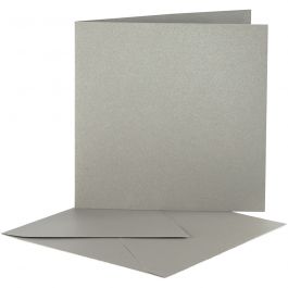 Perlmuttkarten & Kuverts, Kartengröße 12,5x12,5 cm, Umschlaggröße 13,5x13,5 cm, Silber, 10 Set/ 1 Pck [HOB-23829]