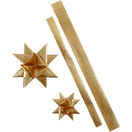 Papierstreifen für Sterne, L 86+100 cm, D 11,5+18,5 cm, B 25+40 mm, Gold mit Glitter, 16 Streifen/ 1 Pck [HOB-24356]