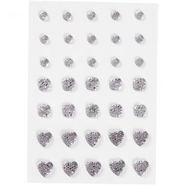 Strasssteine, rund, quadratisch, herzförmig, Größe 6+8+10 mm, Silber, 35 Stk/ 1 Pck [HOB-24377]