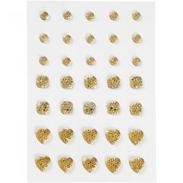 Strasssteine, rund, quadratisch, herzförmig, Größe 6+8+10 mm, Gold, 35 Stk/ 1 Pck [HOB-24378]