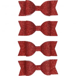 Papier-Schleifen, Größe 31x85 mm, Rot mit Glitter, 4 Stk/ 1 Pck [HOB-24777]