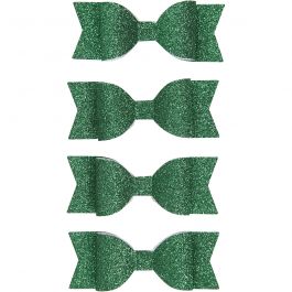 Papier-Schleifen, Größe 31x85 mm, Grün mit Glitter, 4 Stk/ 1 Pck [HOB-24783]