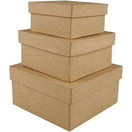 Pappschachtel-Set, Viereckig, H 5+6+7,5 cm, Größe 10+12,5+15 cm, 3 Stk/ 1 Set [HOB-263720]