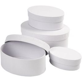 Schachteln Oval, H 4+5+6+7 cm, L 10+12+14+16 cm, Weiß, 4 Stk/ 1 Set [HOB-264030]
