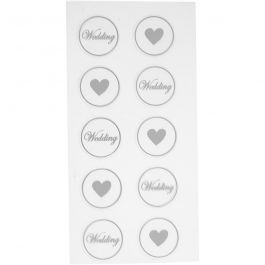 Sticker, Herz-Hochzeit, D 25 mm, Blatt 7,8x15,5 cm, Schwarz, 2 Bl. sort./ 1 Pck [HOB-28439]