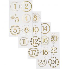 Sticker für Adventskalender, D 40 mm, Blatt 9x14 cm, Gold, Weiß, 4 Bl./ 1 Pck [HOB-28457]