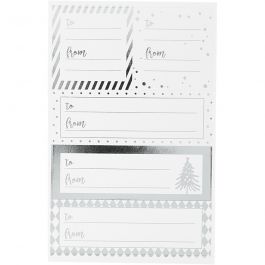 Notiz-Sticker, Blatt 9x14 cm, Größe 42x39+84x29 mm, Silber, Weiß, 4 Bl./ 1 Pck [HOB-28499]