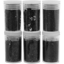 Glitter-/Pailletten-Sortiment, Schwarz, 6x5 g/ 1 Pck [HOB-28587]