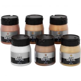 Art Metal Farbe, Nr. 5102, 5104, 5106, 5108, 5109, 5110, Metallic-Farben, 6x250 ml/ 1 Pck [HOB-30709]