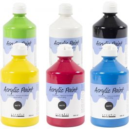 Acrylfarbe Matt, Primärfarben, 6x500 ml/ 1 Pck [HOB-32132]
