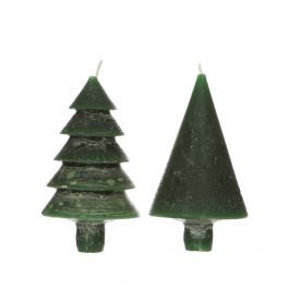Kerzenset 2 Bäume Dunkelgrün | H: 12cm (1 Set, 6stück) [IFS-32150]