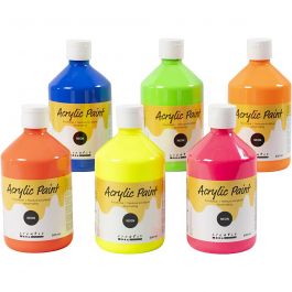 Acrylfarbe Neon, Neonfarben, 6x500 ml/ 1 Pck [HOB-32600]