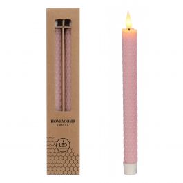 LED-Honigwabenkerze Ø2.2 h. 25cm rosa (Satz 2 Stk.) [IFS-32684]