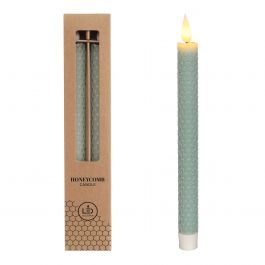 LED-Honigwabenkerze Ø2.2 h. 25cm Eukalyptus grün (Satz 2 Stk.) [IFS-32685]