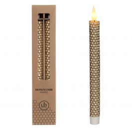 LED-Honigwabenkerze Ø2.2 h. 25cm gold (Satz 2 Stk.) [IFS-32692]