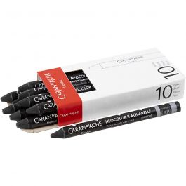 CARAN D’ACHE Neocolor II, L 10 cm, Dicke 8,5 mm, Black (009), 10 Stk/ 1 Pck [HOB-34051]