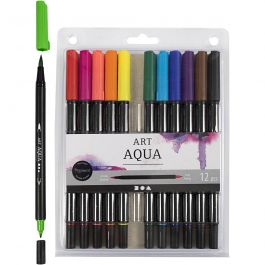 Aquarell-Markern, Strichstärke 2+4-8 mm, Standard-Farben, 12 Stk/ 1 Pck [HOB-34339]