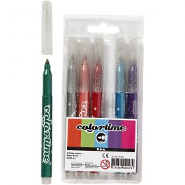 Colortime Glitter Marker, Strichstärke 2 mm, Sortierte Farben, 6 Stk/ 1 Pck [HOB-37370]