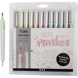 Sketch Marker, Strichstärke 1+2-5 mm, Pastellfarben, 12 Stk/ 1 Pck [HOB-37380]
