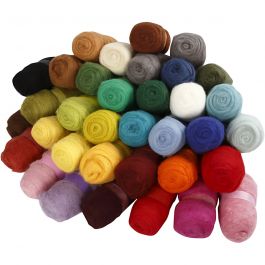 Wolle Kardiert, Sortierte Farben, 35x100 g/ 1 Pck [HOB-45198]