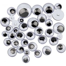 Wackelaugen - Sortiment, zum Aufnähen, D 8-20 mm, 250 sort./ 1 Pck [HOB-50140]