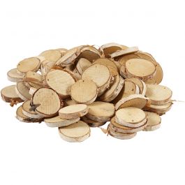 Holzscheiben mit Loch, D 35-45 mm, Lochgröße 4 mm, Dicke 7 mm, 500 g/ 1 Pck [HOB-50282]
