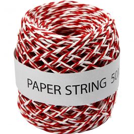 Papierkordel, Dicke 1 mm, Rot/Weiß, 50 m/ 1 Rolle [HOB-50326]