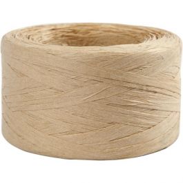 Papierbast (Raffia), B 7-8 mm, Beige, 100 m/ 1 Rolle [HOB-503293]