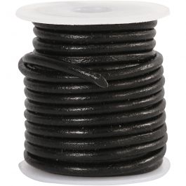 Lederband, Dicke 3 mm, Schwarz, 5 m/ 1 Rolle [HOB-51565]