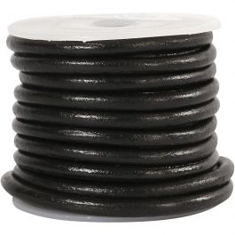 Lederband, Dicke 4 mm, Schwarz, 5 m/ 1 Rolle [HOB-51566]