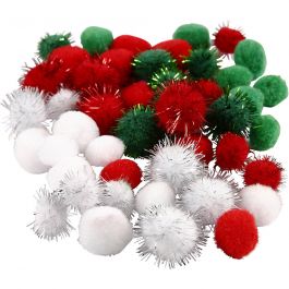 Pompons, D 15+20 mm, Grün, Rot, Weiß, 48 sort./ 1 Pck [HOB-51881]