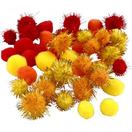 Pompons, D 15+20 mm, Orange, Rot, Gelb, 48 sort./ 1 Pck [HOB-51882]